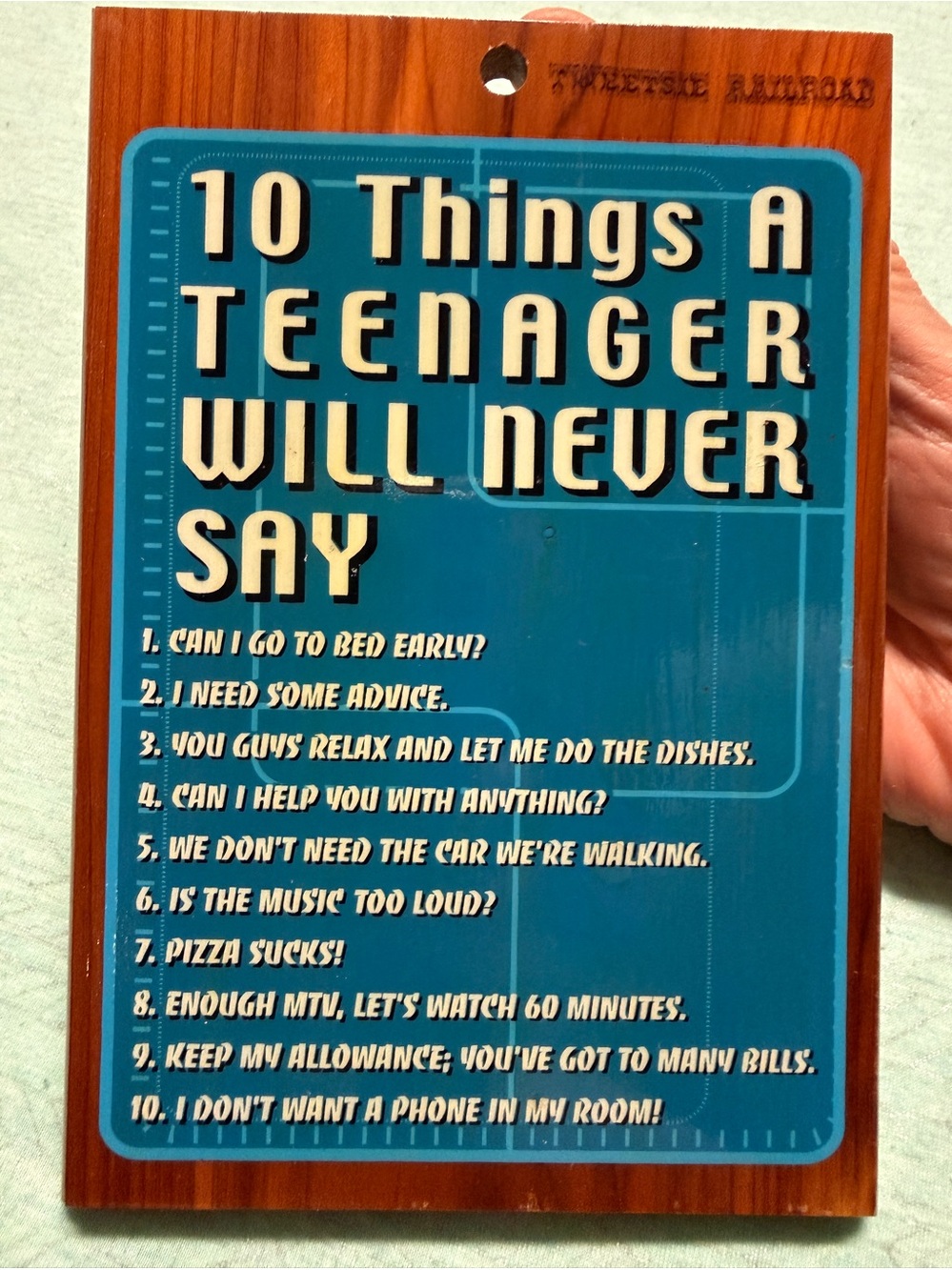 Tweetsie Railroad vintage 90s wooden plaque 10 things a teen will never say 7x5”
